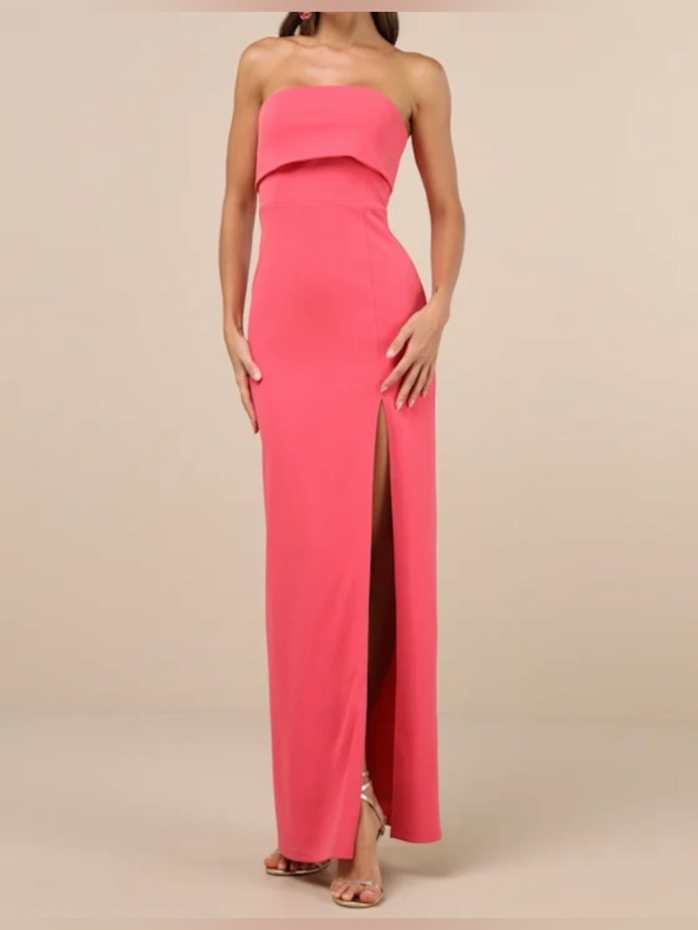 Lulus NWT “Classy Consideration” Coral Pink Strapless Maxi Dress.  Size Large.